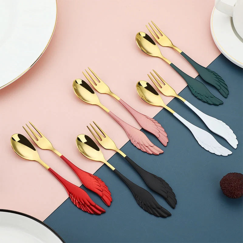 304 stainless steel Angel Wing spoon and fork set in various colours