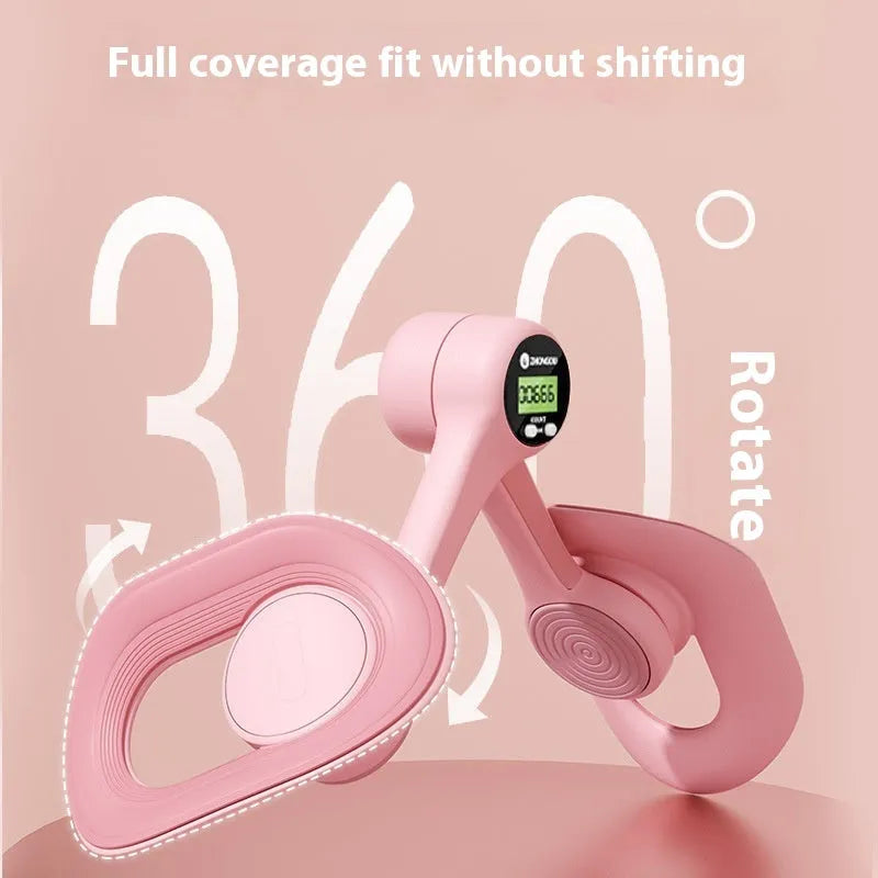 Pelvic floor muscle trainer leg beauty device in blue and pink for running and fitness use
