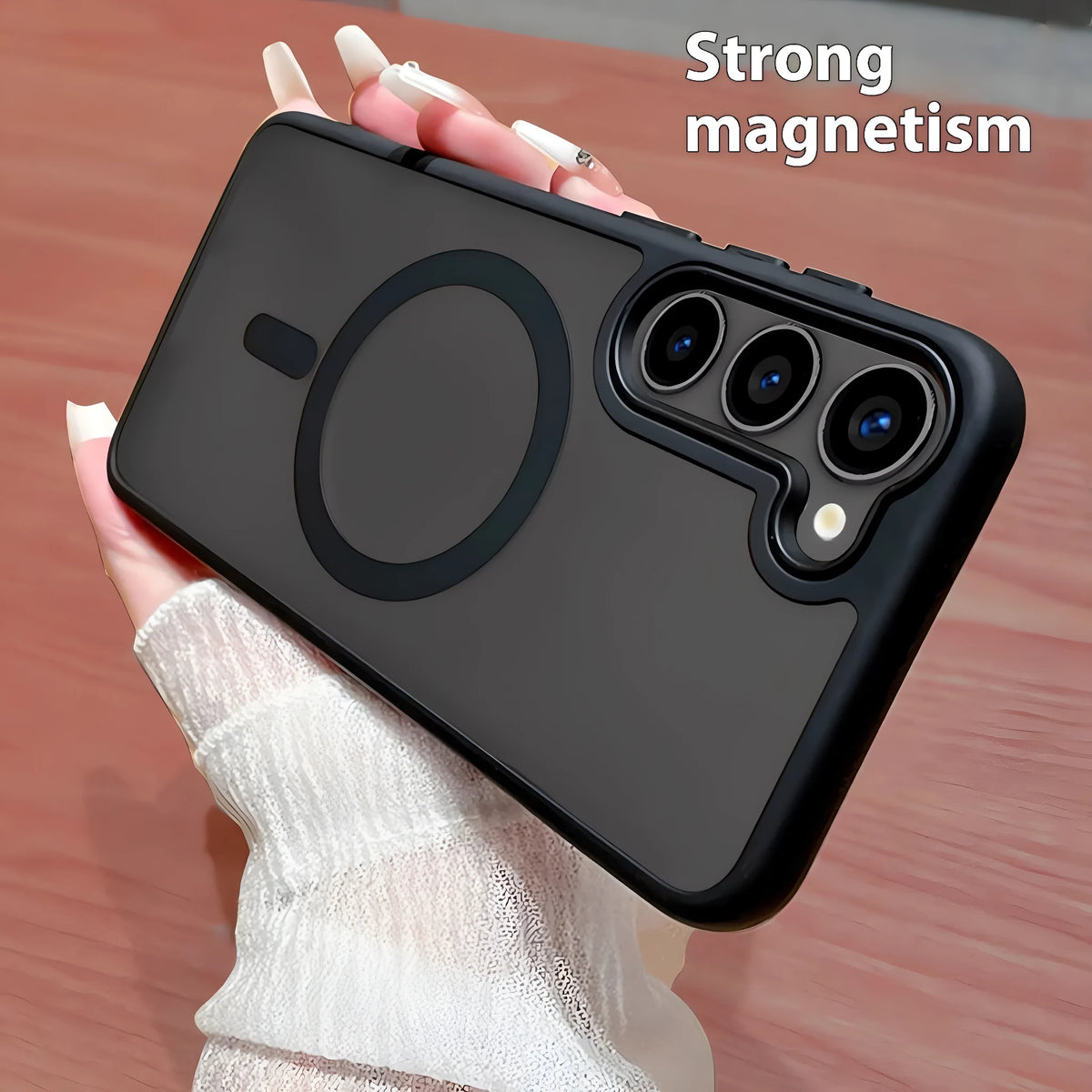 Samsung magnetic phone case matte finish black PC TPU shockproof cover
