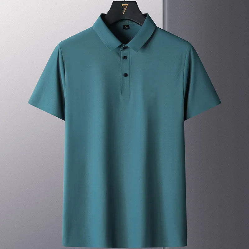 Men's non-ironing solid colour short sleeve business casual shirt in nylon fabric.