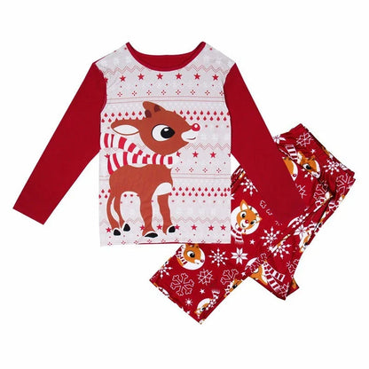 Cozy Christmas family pajamas with a cute fox print pattern, perfect for holiday celebrations and snuggling up by the fire