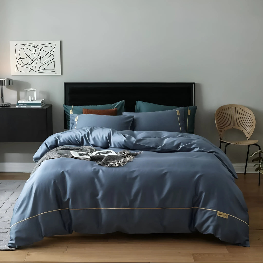 Pure cotton embroidered four-piece bed sheet set in champagne with quilt cover and pillowcases