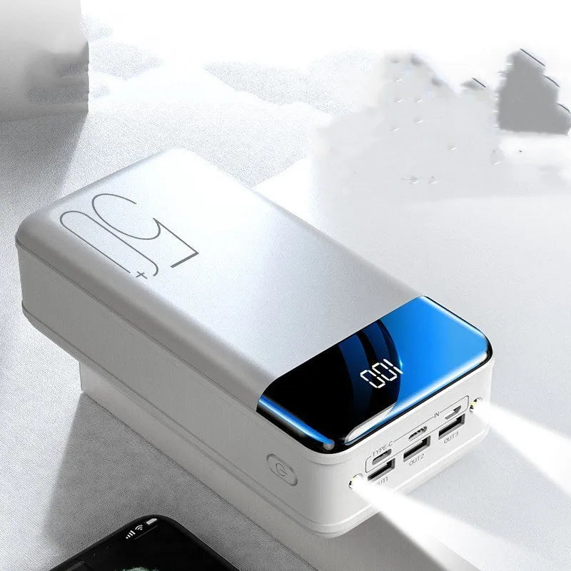 Black and white large 50000mAh power bank with multiple USB ports