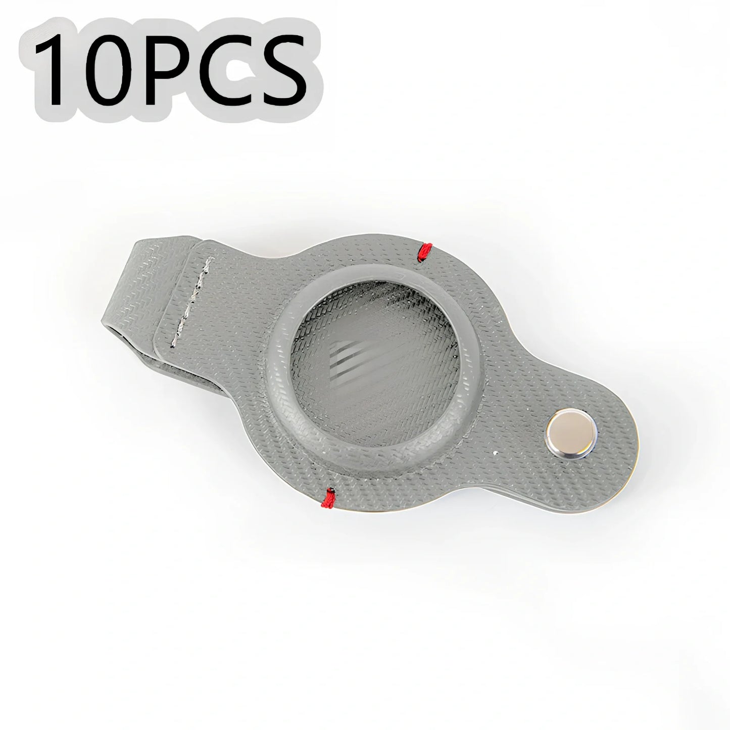 Black PU leather AirTag holder keychain with metal ring, 4cm diameter, secure snap fit for tracking valuables