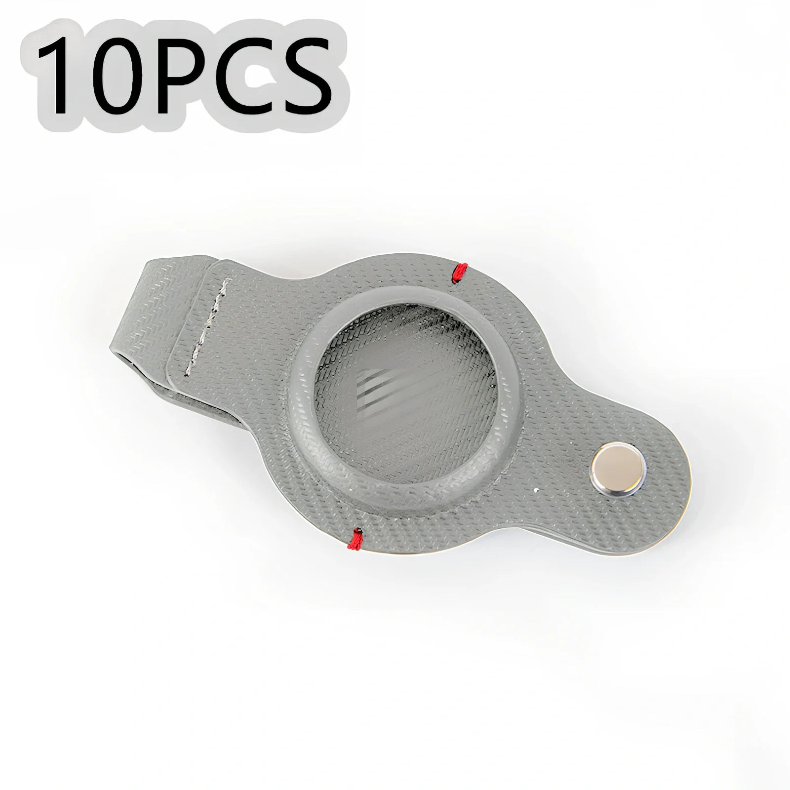 Black PU leather AirTag holder keychain with metal ring, 4cm diameter, secure snap fit for tracking valuables