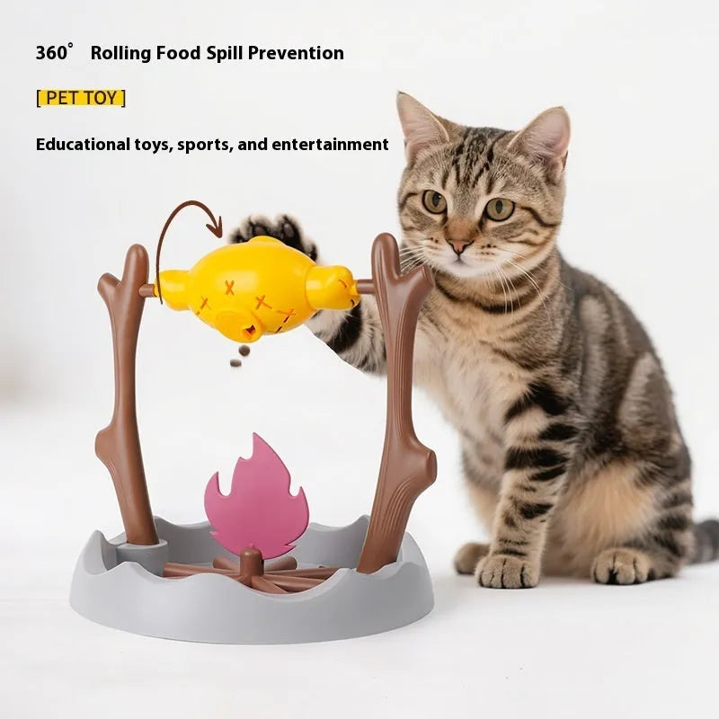 Barbecue-style tumbling leakage food feeder cat toy measuring 30x30x29cm
