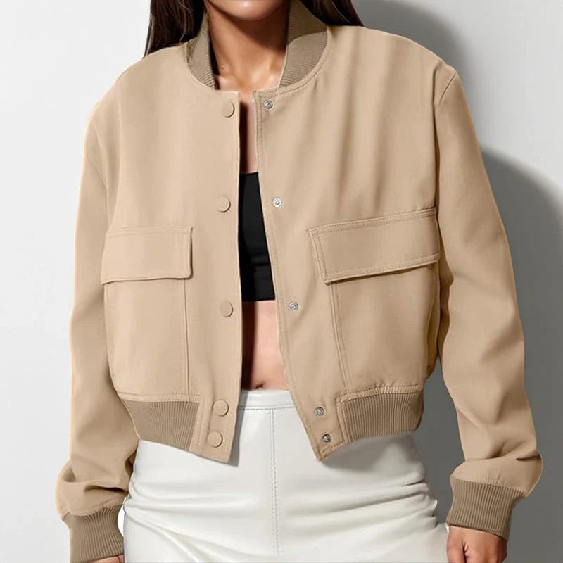 Women's stand-collar jacket with big pockets in various colours