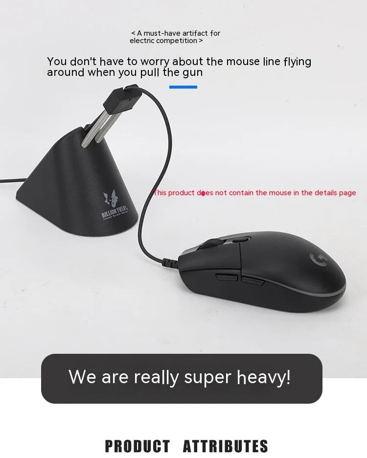 Black and white ABS plastic mouse cable holder bracket for wired gaming mice on a desk.