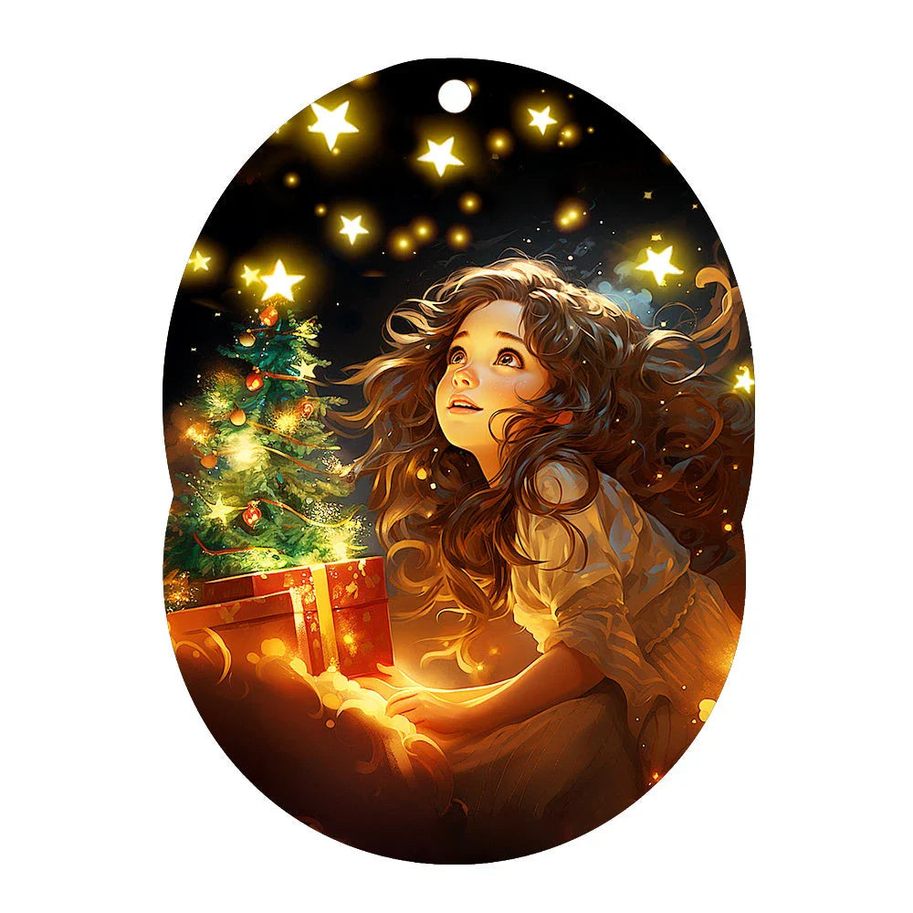 A charming acrylic car-shaped ornament with vibrant colors and a reflective finish, perfect for Christmas decor.