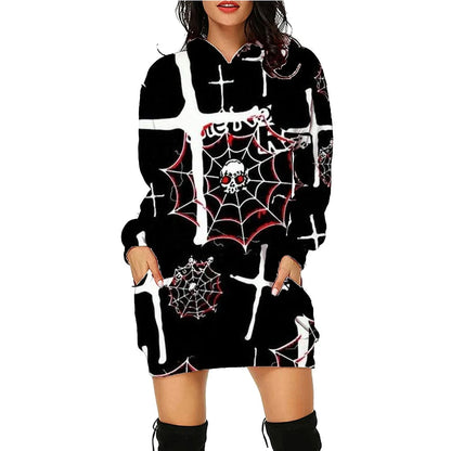 Stylish women's Halloween hoodie with a unique printed design and convenient front pockets