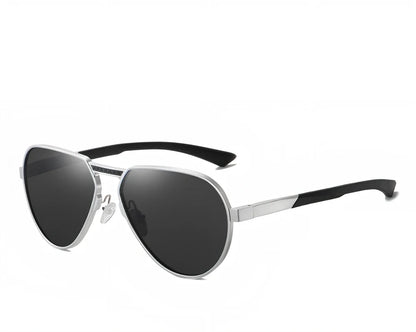 Large frame polarised glasses in black alloy with gray TAC lenses, reducing glare by 99% for clear vision