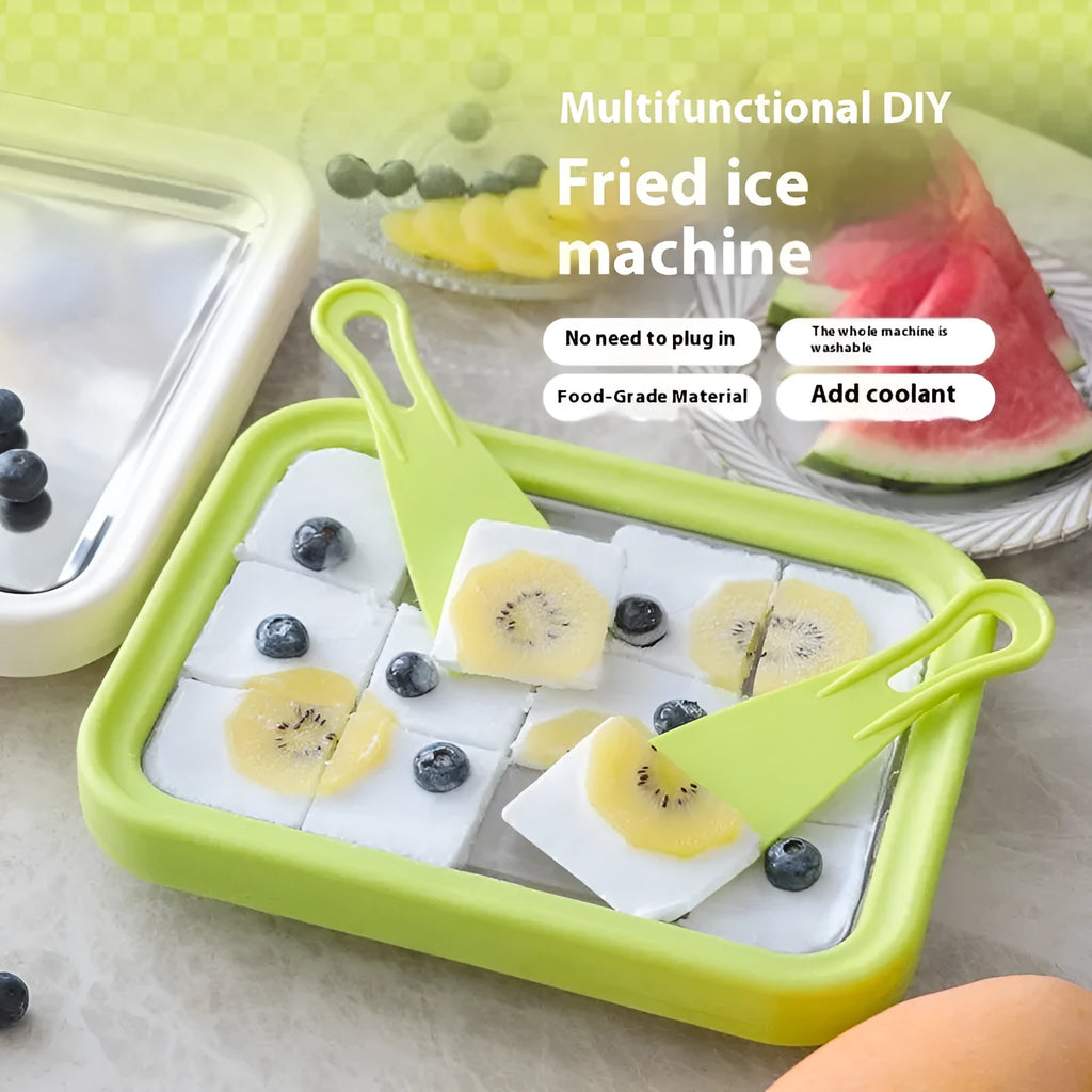Children's manual DIY fried ice cream machine with aluminium construction in green colour option