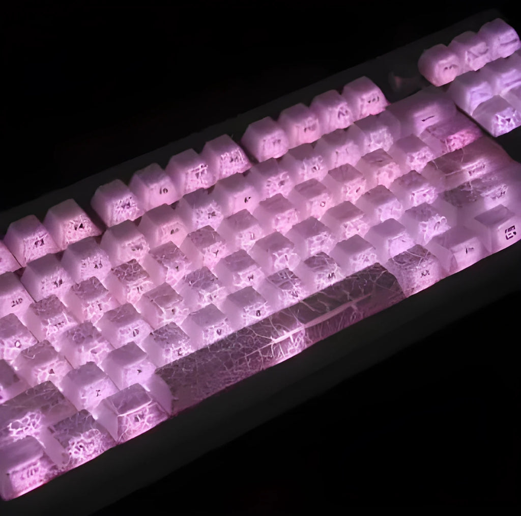 White fission side carving transparent PC replacement keycap for mechanical keyboards.