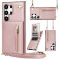 Samsung leather card holder crossbody phone case with zipper bracket in multiple colour options