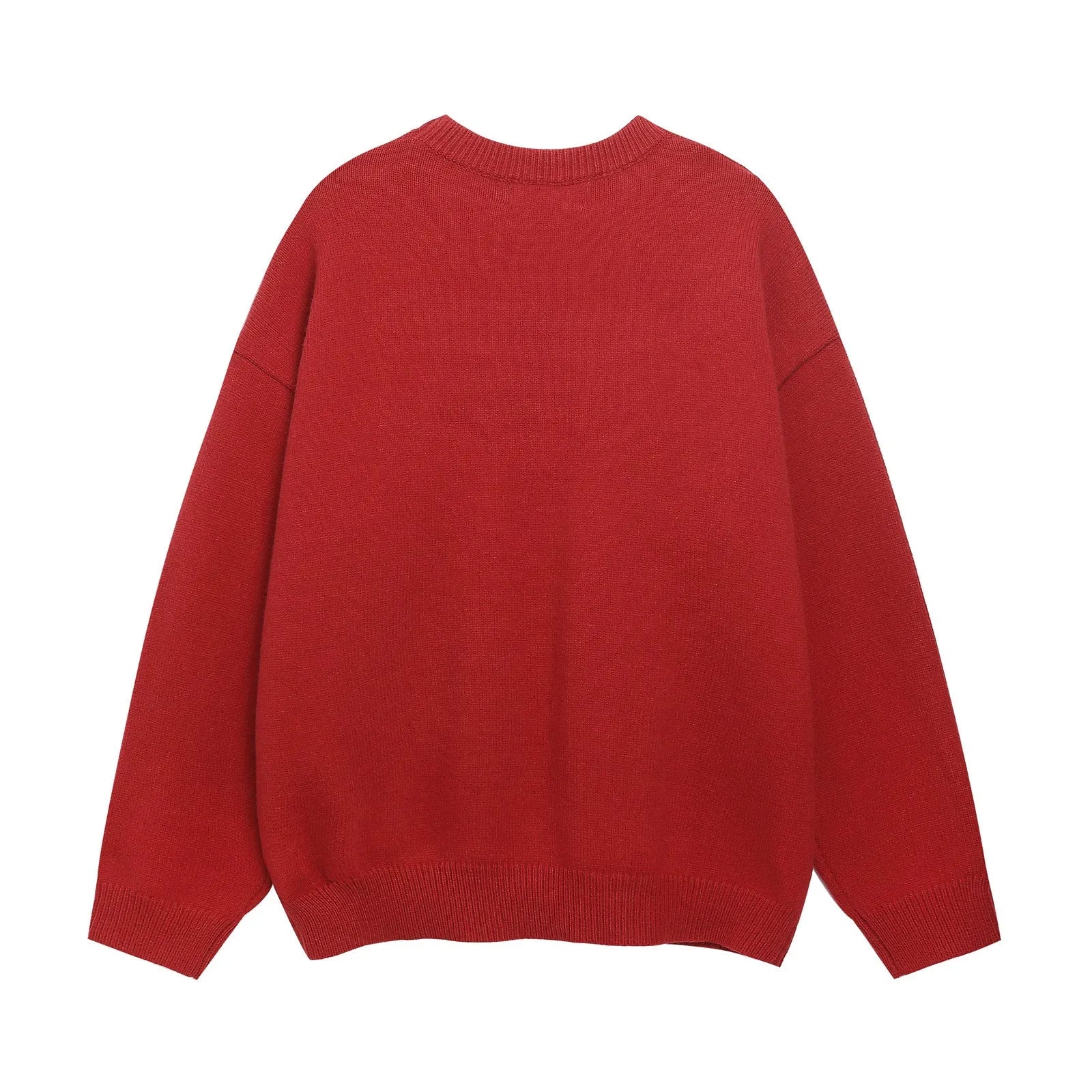 American retro sausage puppy jacquard round neck sweater pullover in gray, loose fit acrylic casual top for teenagers