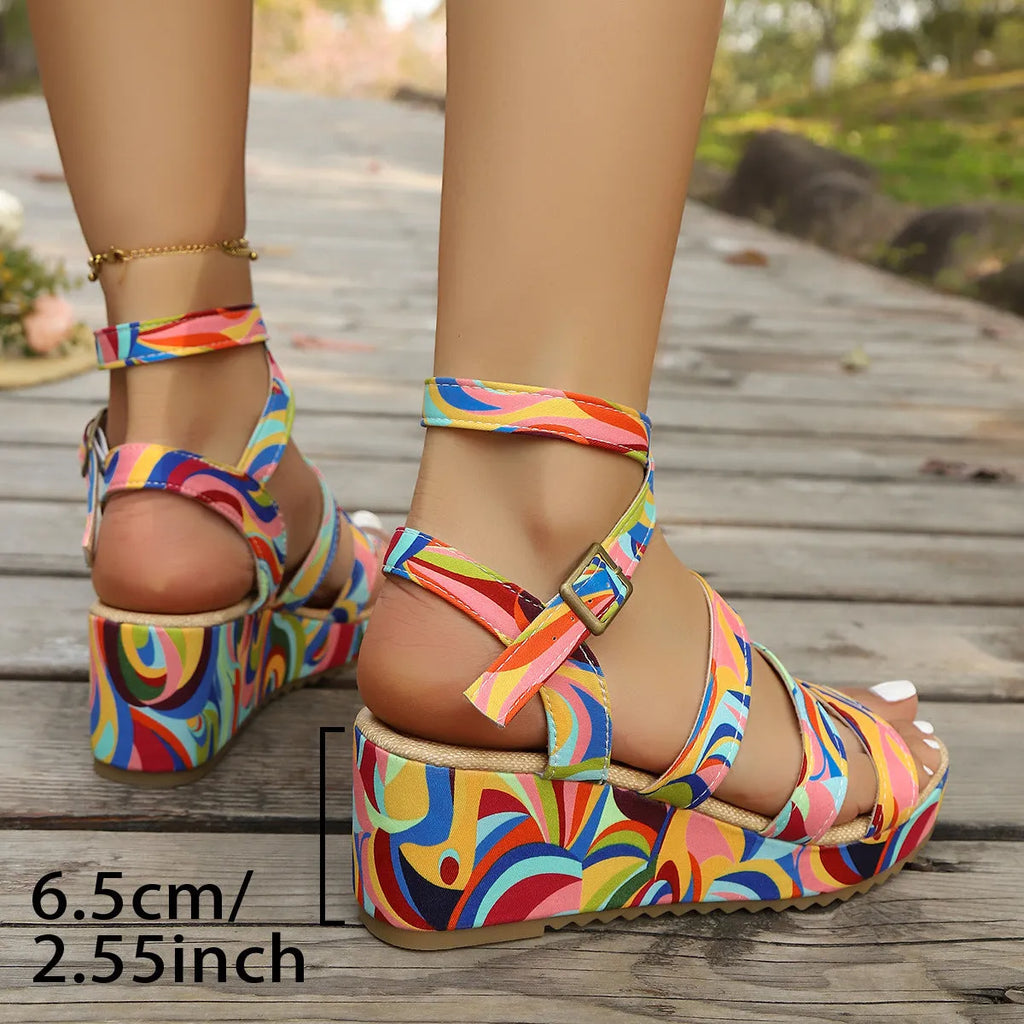 Women's buckle strap wedge sandals with fish mouth toe design in European style