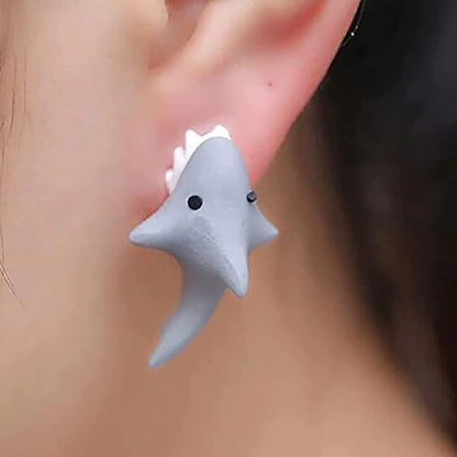 Handmade Cartoon Sharks Bite 3D Stud Earrings in vibrant colours with detailed design