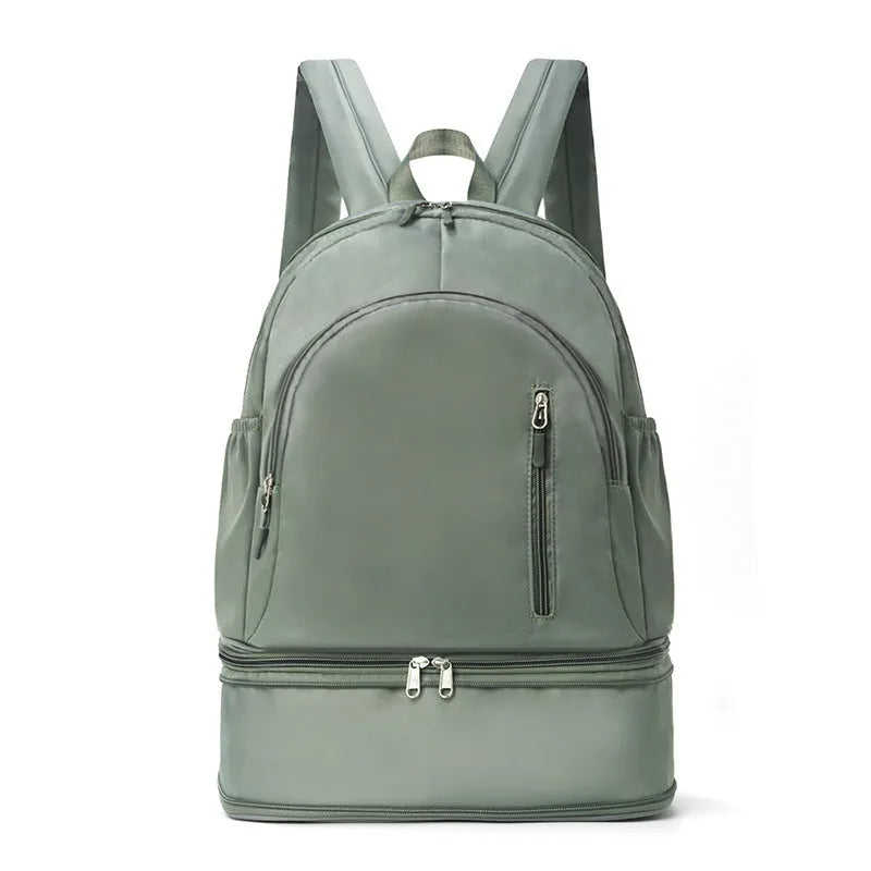 Waterproof 20-35L polyester backpack in black with adjustable curved shoulder straps