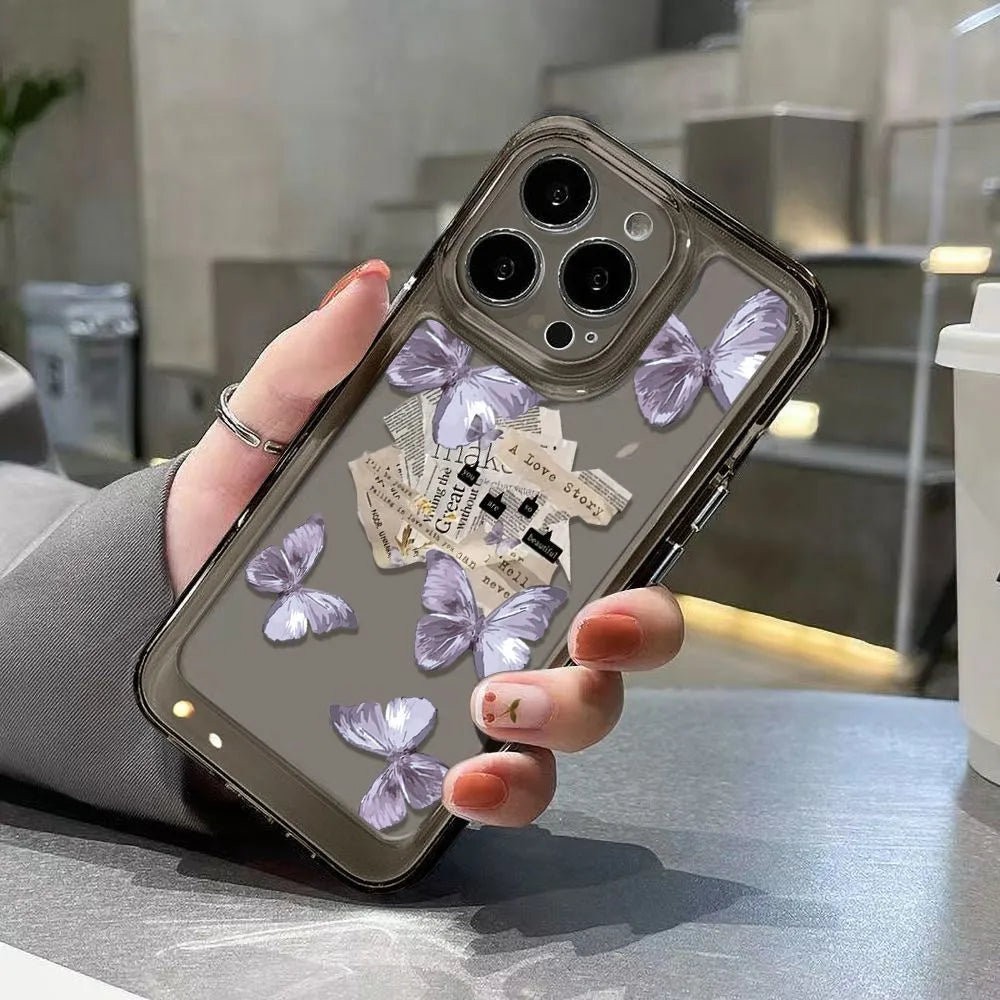 Ins style purple butterfly silicone phone case for iPhone - shockproof TPU anti-fingerprint black soft case