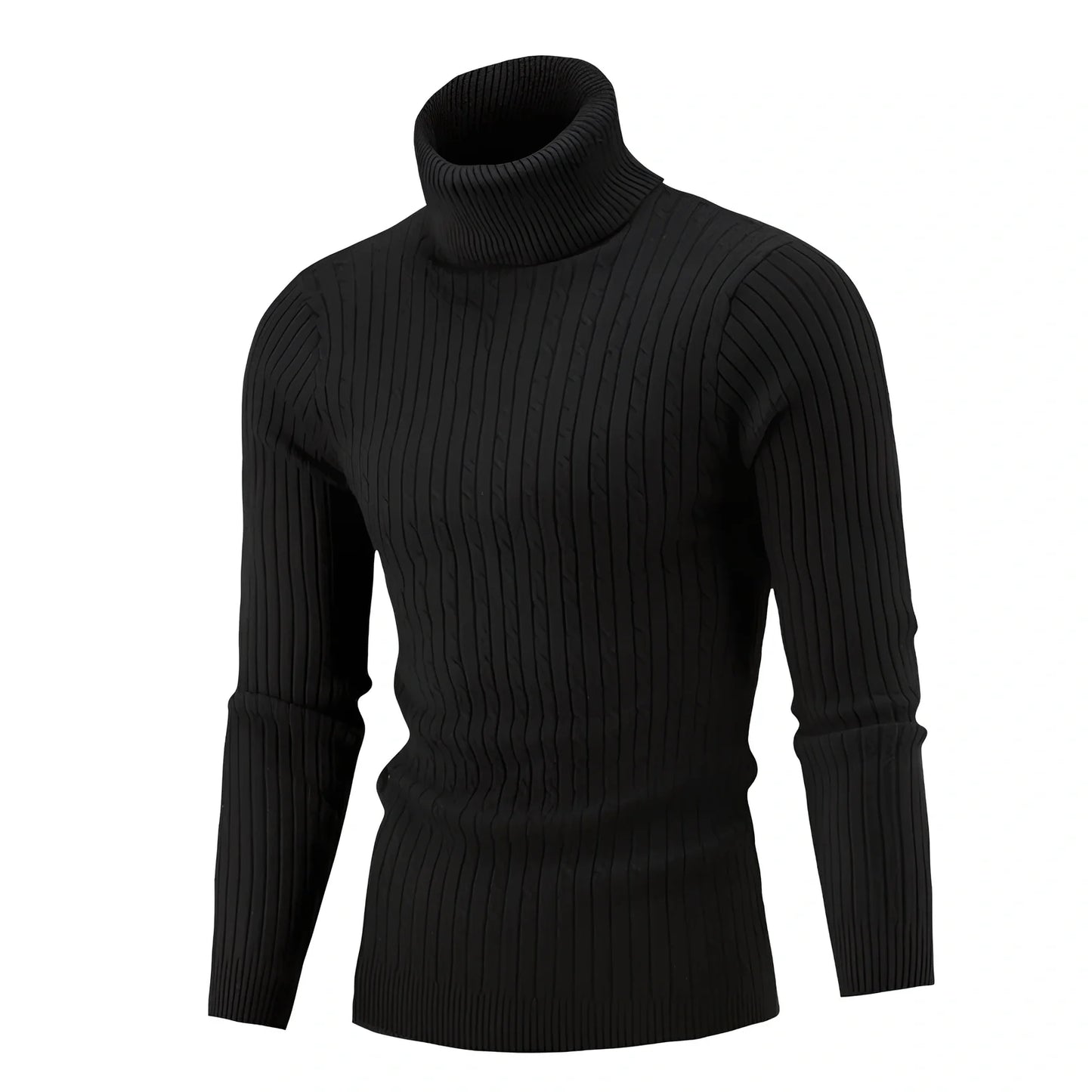 Slim-fit men's knitted turtleneck sweater in navy blue, high collar, long sleeves 58 cm, bust 104 cm for XL size