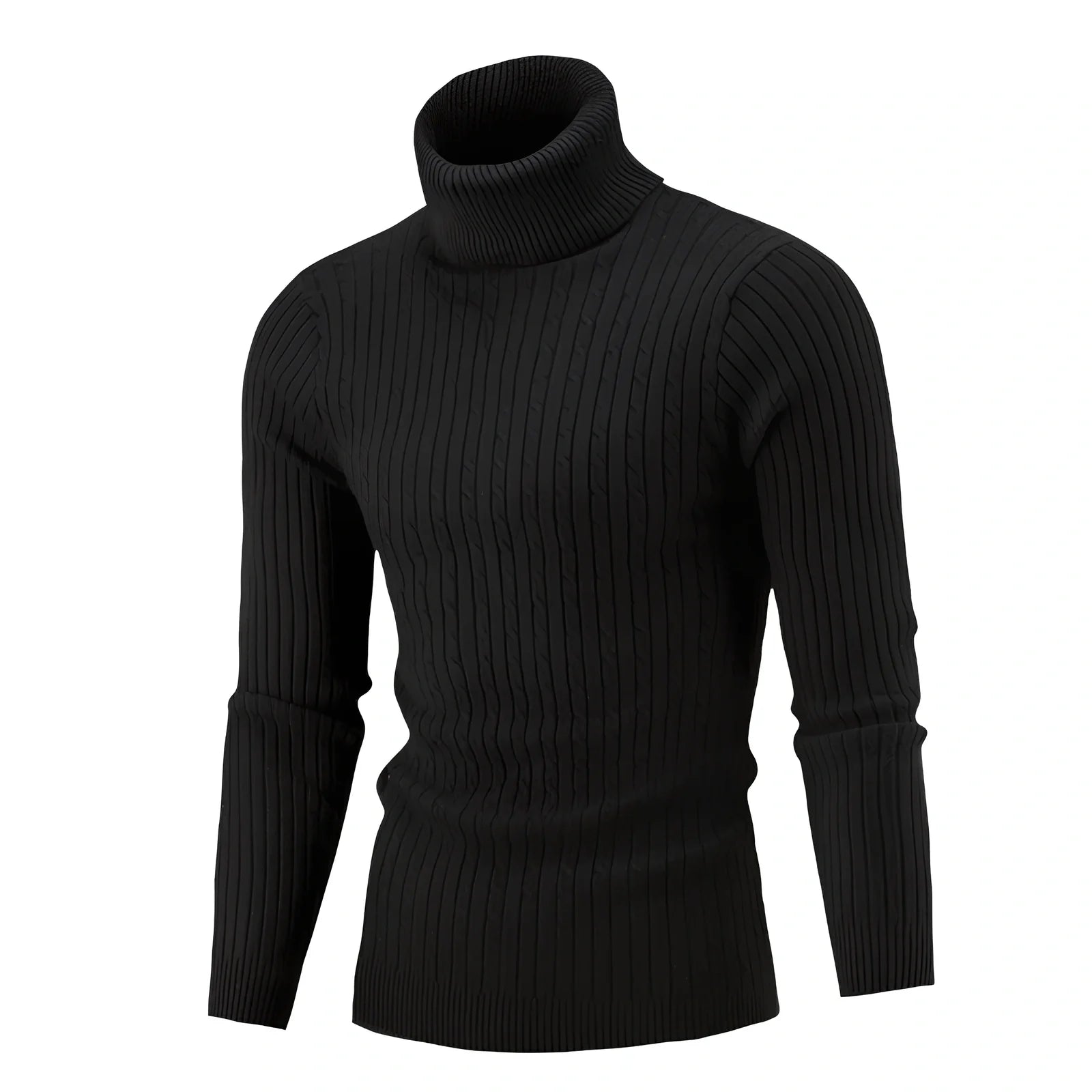 Slim-fit men's knitted turtleneck sweater in navy blue, high collar, long sleeves 58 cm, bust 104 cm for XL size