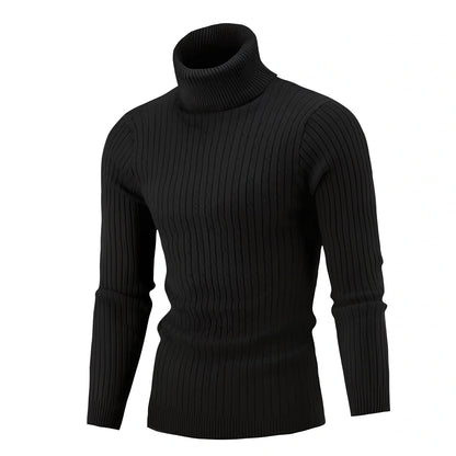 Slim-fit men's knitted turtleneck sweater in navy blue, high collar, long sleeves 58 cm, bust 104 cm for XL size