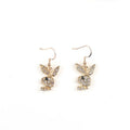 Gold, pink and silver full diamond rabbit stud earrings for women.
