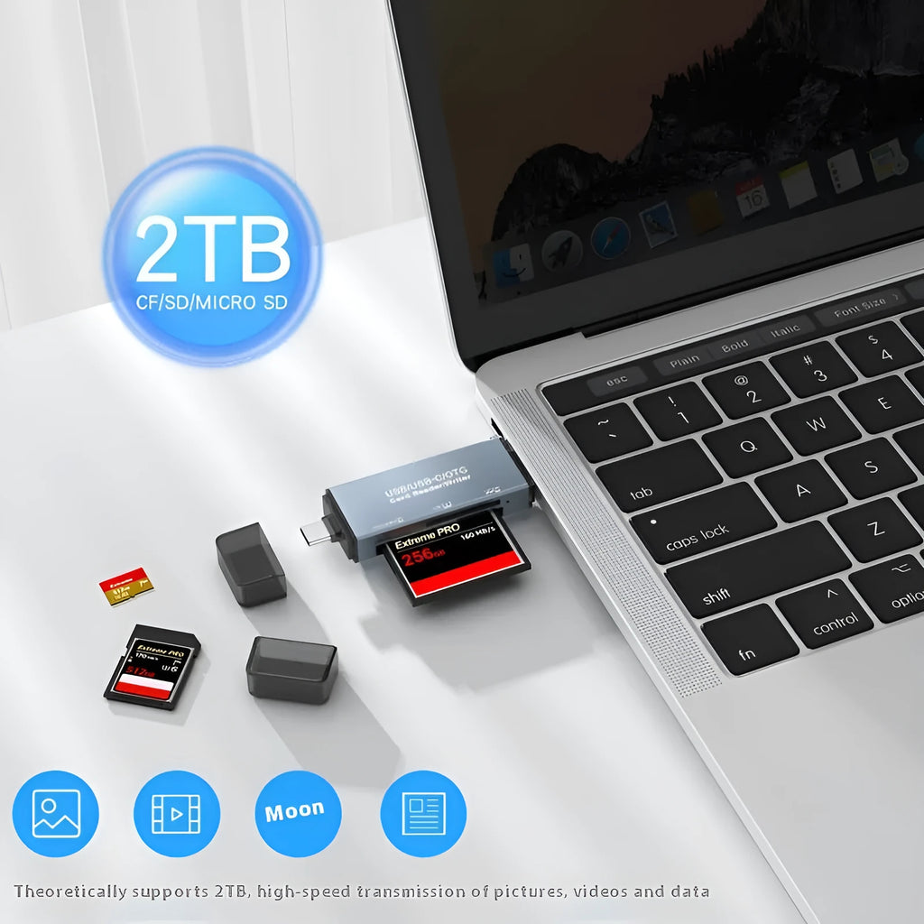 Aluminium CF SD TF three-in-one USB card reader with compact design