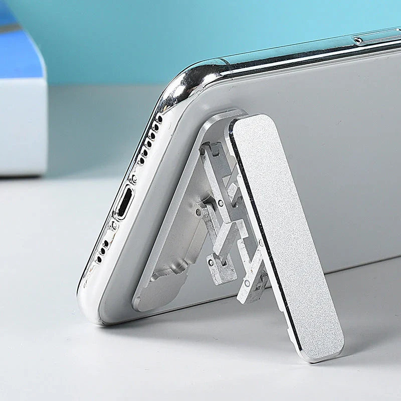 Portable aluminium alloy universal phone holder with folding design for hands-free use