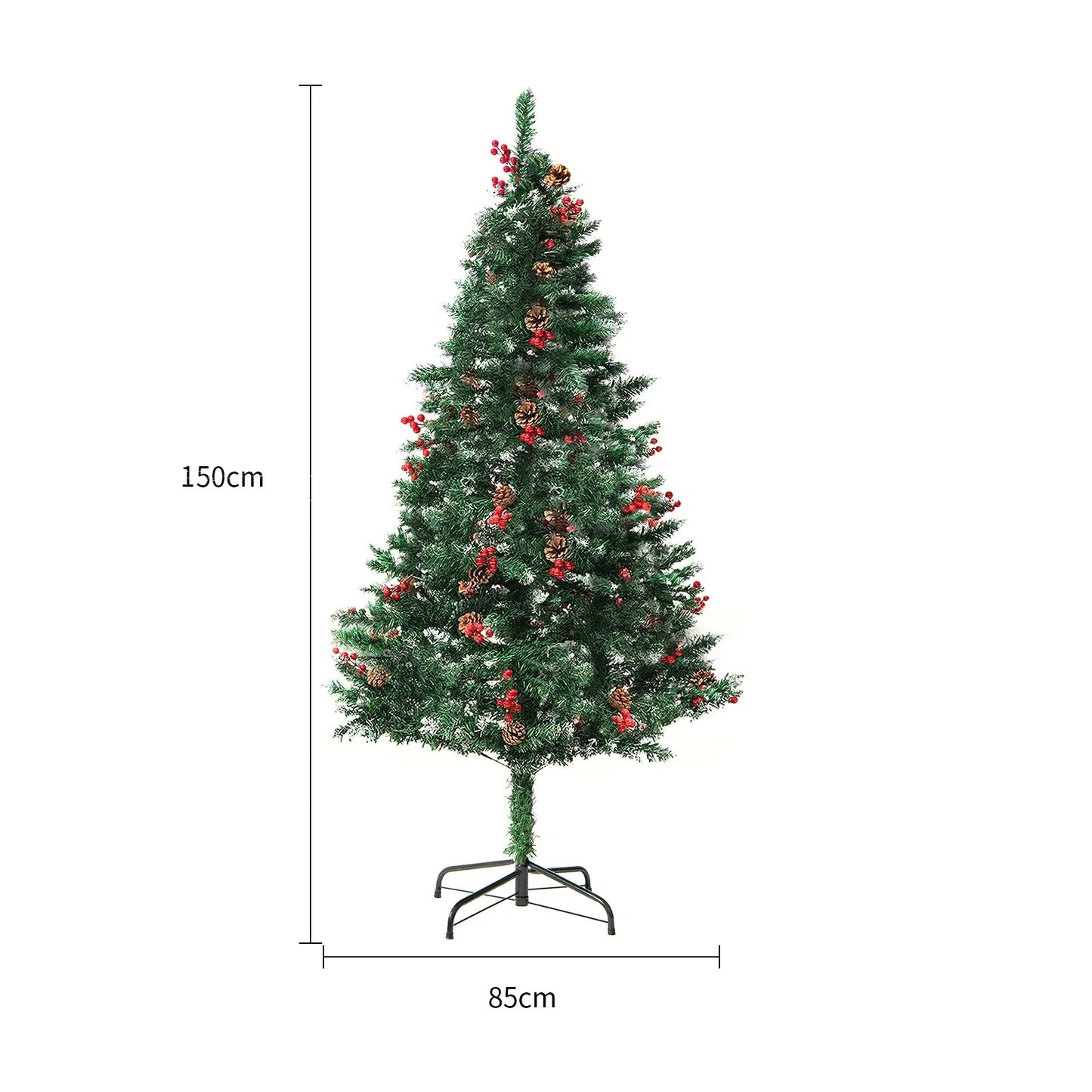 PVC artificial snow Christmas tree with metal stand, green and white colour scheme