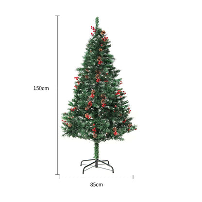 PVC artificial snow Christmas tree with metal stand, green and white colour scheme