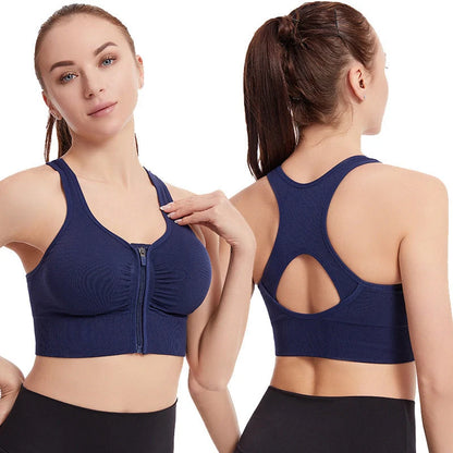 Plus size shockproof sports bra in pink, black, navy blue, and bean paste for running and yoga
