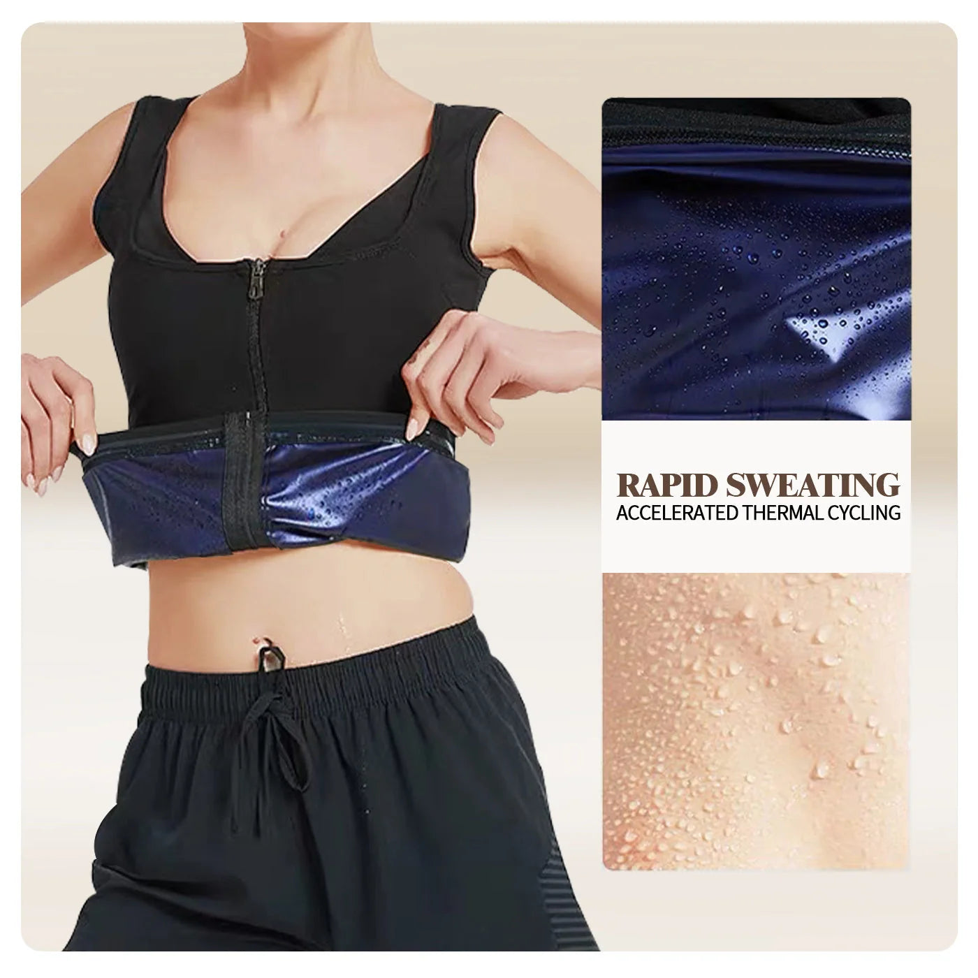 Women's black zip vest shapewear storm sweatshirt with adjustable front