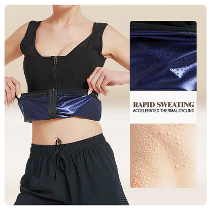 Women's black zip vest shapewear storm sweatshirt with adjustable front