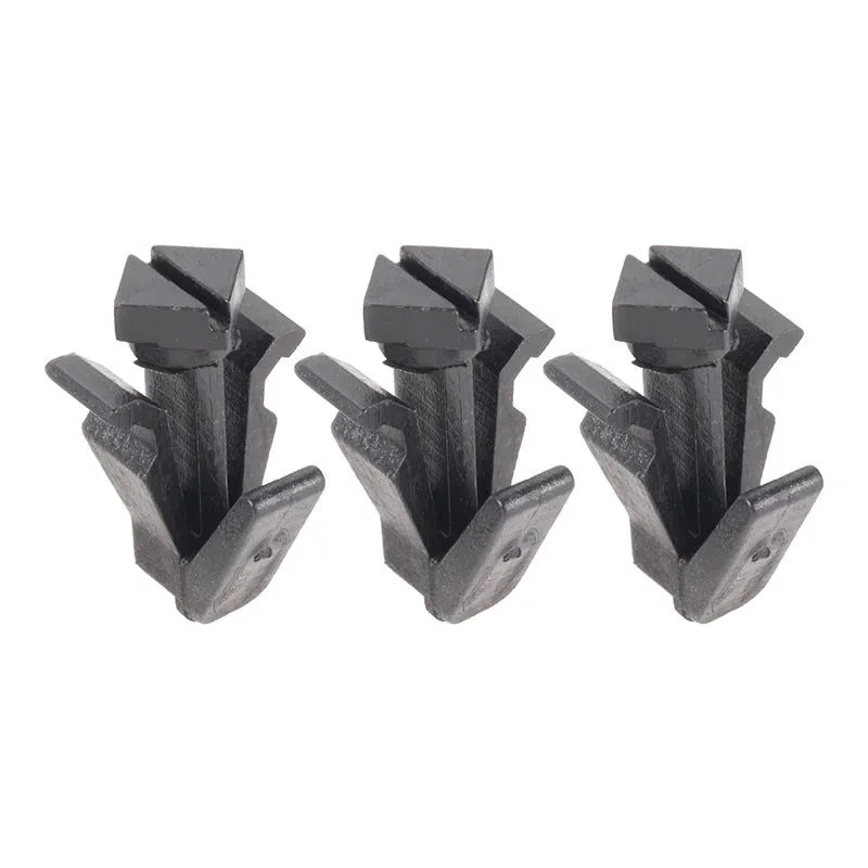 Black plastic bumper cover radiator grille fastening clip for Nissan vehicles, part number 76882-0M060