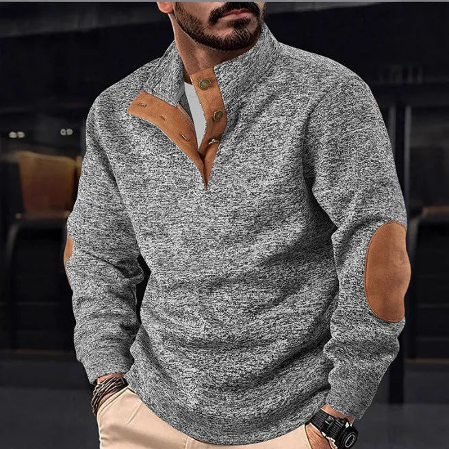 Men's casual printed pullover sweatshirt with patch pocket, loose fit, long sleeves, Japanese cotton blend, size S to 5XL