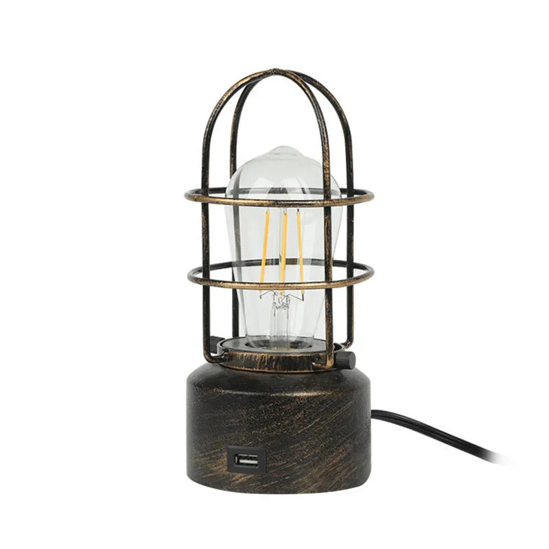 Retro industrial study night light with USB charging and dimming, metal body, 103x225mm, E26 base