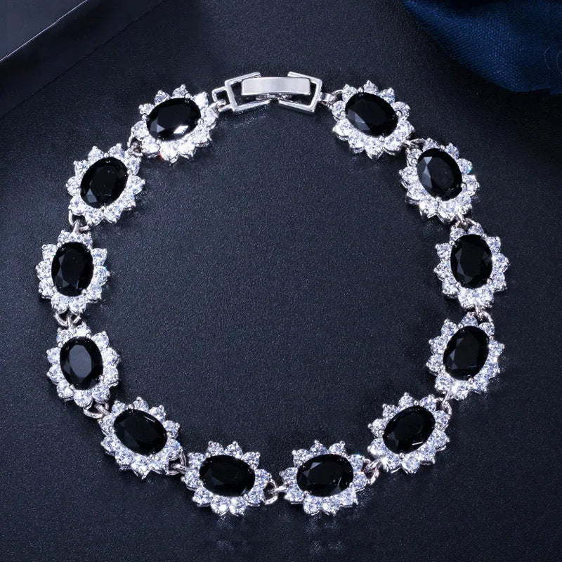 18K real platinum plated copper bracelet with cubic zirconia inlay, 18.6cm chain, white colour, on a clean background