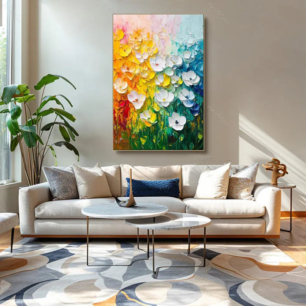 Handmade oil painting canvas wall art with thick oil 3D texture flowers modern abstract frameless rolled