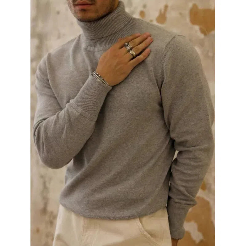 Men's autumn winter turtleneck cotton sweater in black, long sleeves, pullover style
