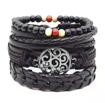 Men's genuine leather vintage braided bracelet with adjustable sliding knot