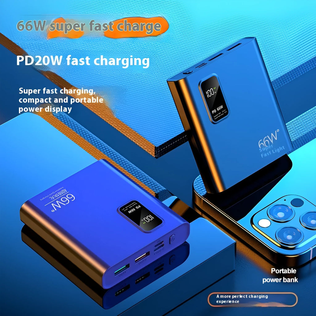 66W bidirectional super fast charge 20000mAh digital display power bank in cool black with USB ports