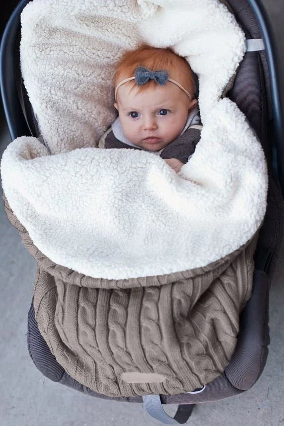Cozy winter baby stroller sleeping bag with soft, plush lamb cashmere lining and premium cotton wool filling for superior insulation