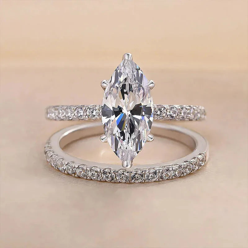 Fashion shiny couple rings for women with geometric zircon inlay copper white gold colour sizes No 6 to No 10