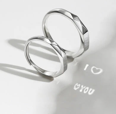 S925 Sterling Silver Love Pattern Rings for couples with adjustable opening