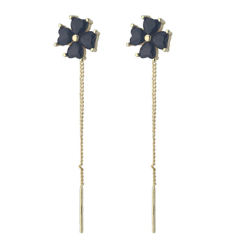 Copper clover leaf hanging earrings for women, A203 style, leaf shape on white background
