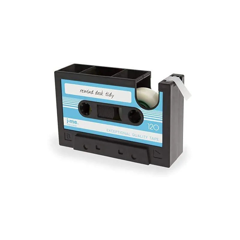 Multifunctional plastic pen holder storage box in blue, small size 17x5x11.5cm on a desktop with stationery and cables