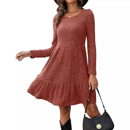 Solid colour round neck knitted dress sweater with long sleeves in various colours