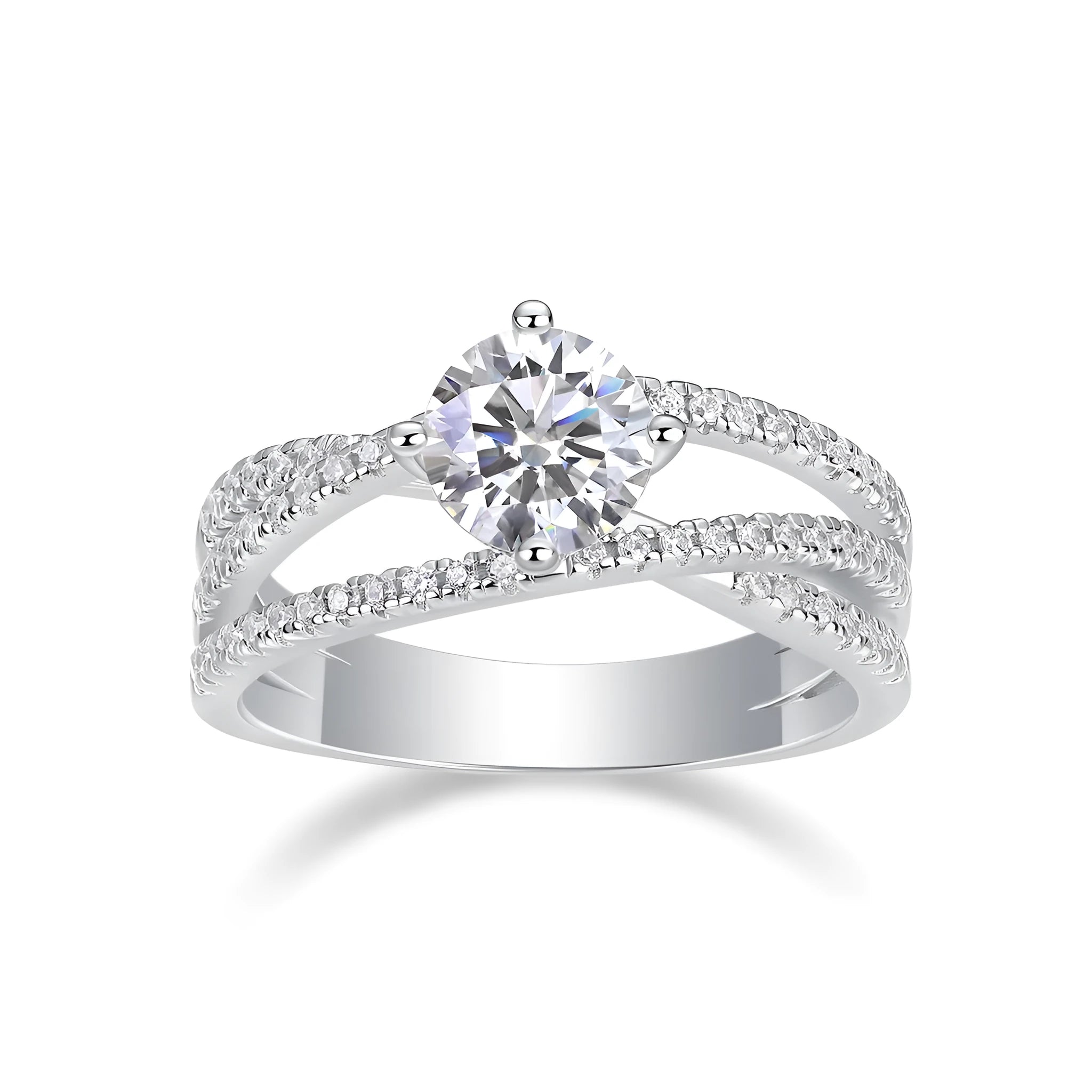 1-carat moissanite S925 silver wedding ring with platinum plating, diamond pen inspectable, gift box