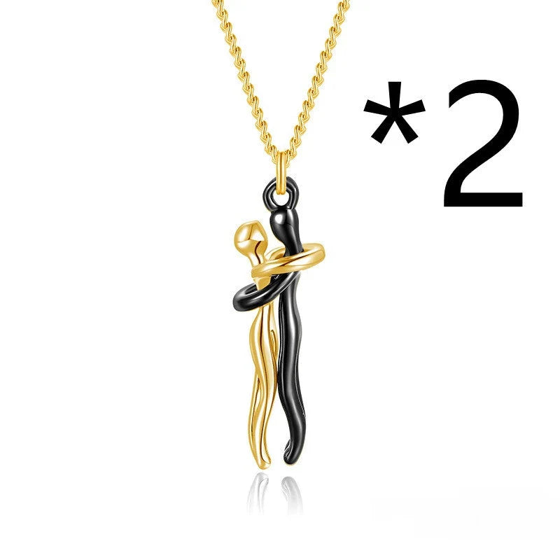 Affectionate Hug Necklace for couples, brass pendant with snake bone chain